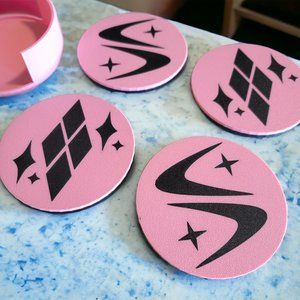 Mid Century Modern Diamonds Boomerang Coasters For Bar Kitchen Room Retro Pink